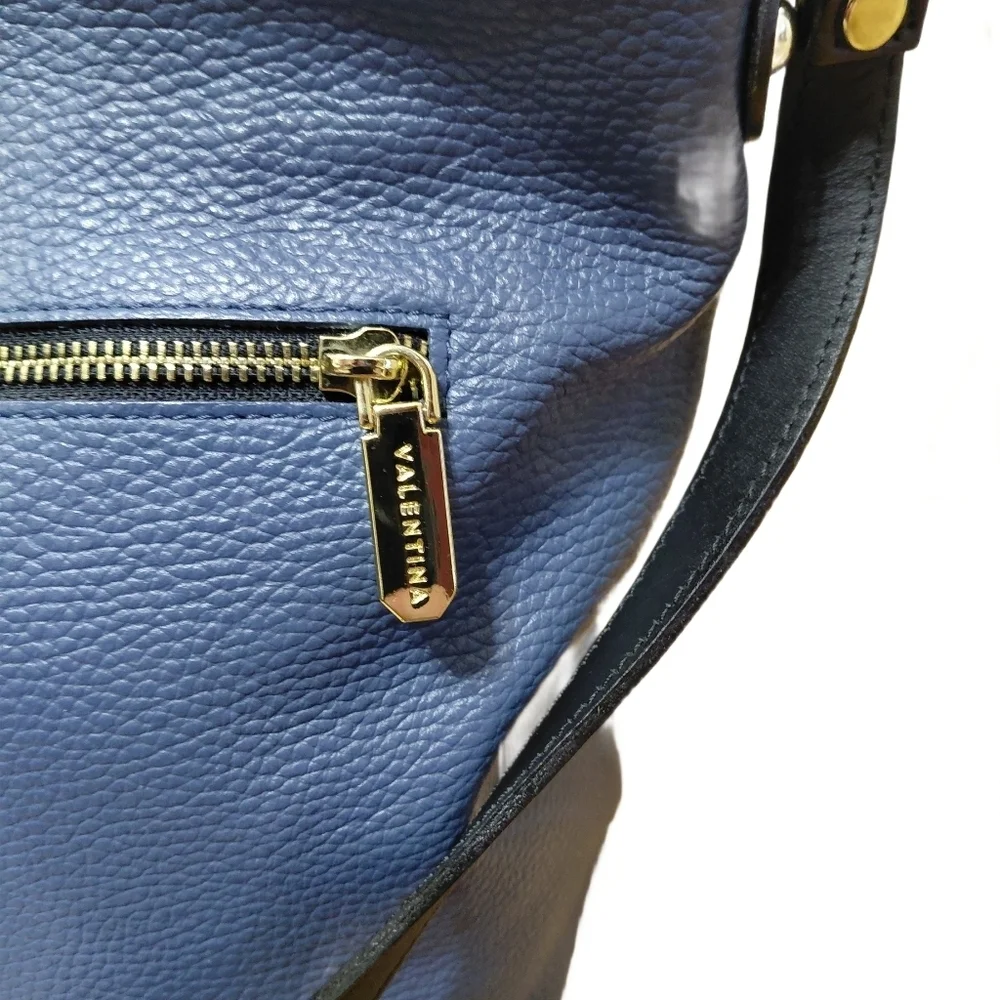 Valentina Blue Genuine Leather Medium Crossbody Bag Shoulder Bag